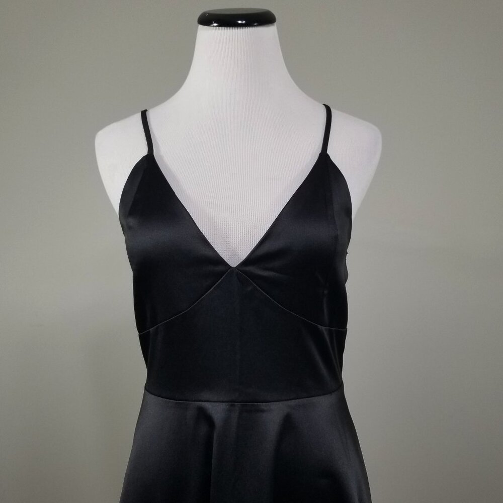 Nwt Windsor Black Satin Dress M Womens Spaghetti Strap Short Fit + Flare Swing - Picture 2 of 7